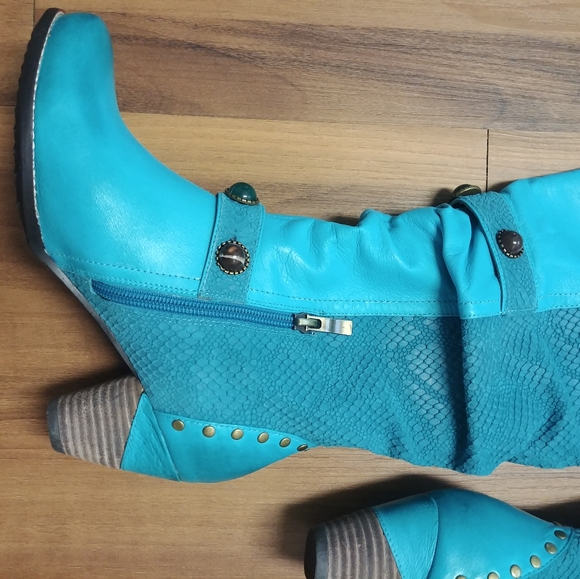 L'artiste Spring Step Boots Genuine Leather Promenade Turquoise Blue Green LNWB - Picture 5 of 13